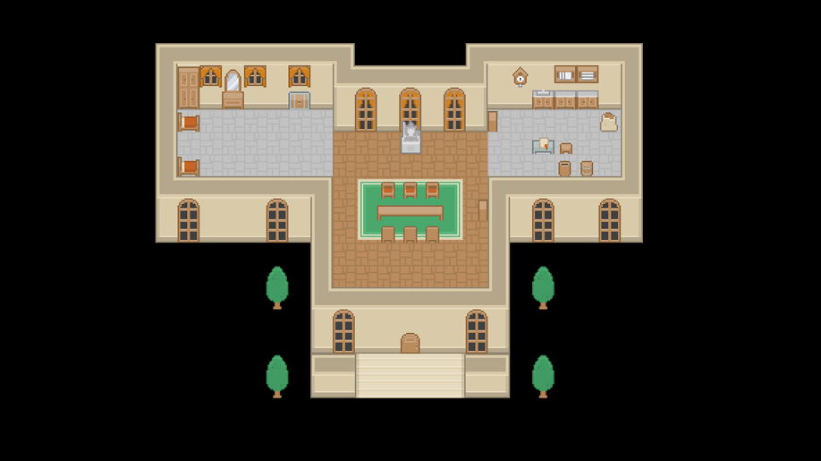 Top-down tactical map of a manor great hall